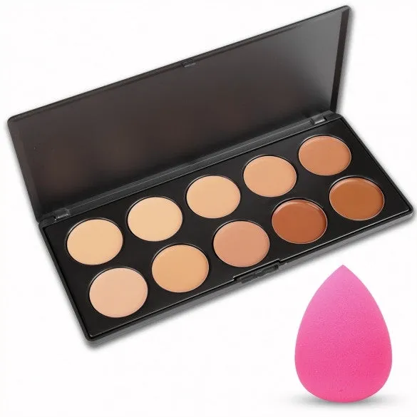 10 Colors Makeup Face Cream Concealer Palette   Powder Brush/ Puff Sponge