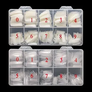 1000PCS Half Cover False Nails Tips, krofaue 10 Sizes Lady French Style Acrylic Artificial Tip Manicure with Box for Nail Tips Art Salons and Home DIY (Natural Clear)