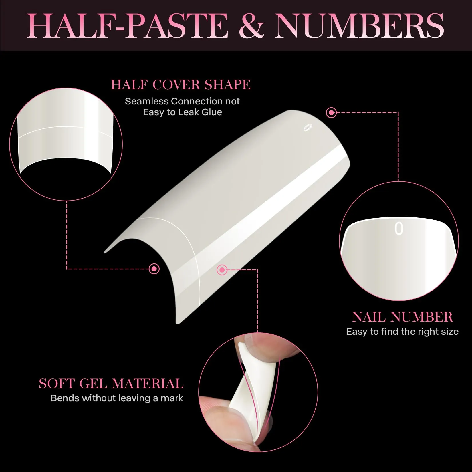 1000PCS Half Cover False Nails Tips, krofaue 10 Sizes Lady French Style Acrylic Artificial Tip Manicure with Box for Nail Tips Art Salons and Home DIY (Natural Clear)