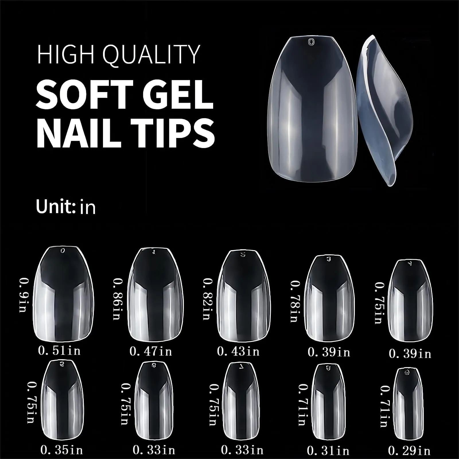 1000PCS Short Almond Nail Tips - Acrylic Nail Tips, ToouYoun 10 Sizes Soft Gel Full Cover Nail Tips with Box for Nail Tips Art Salons and Home DIY
