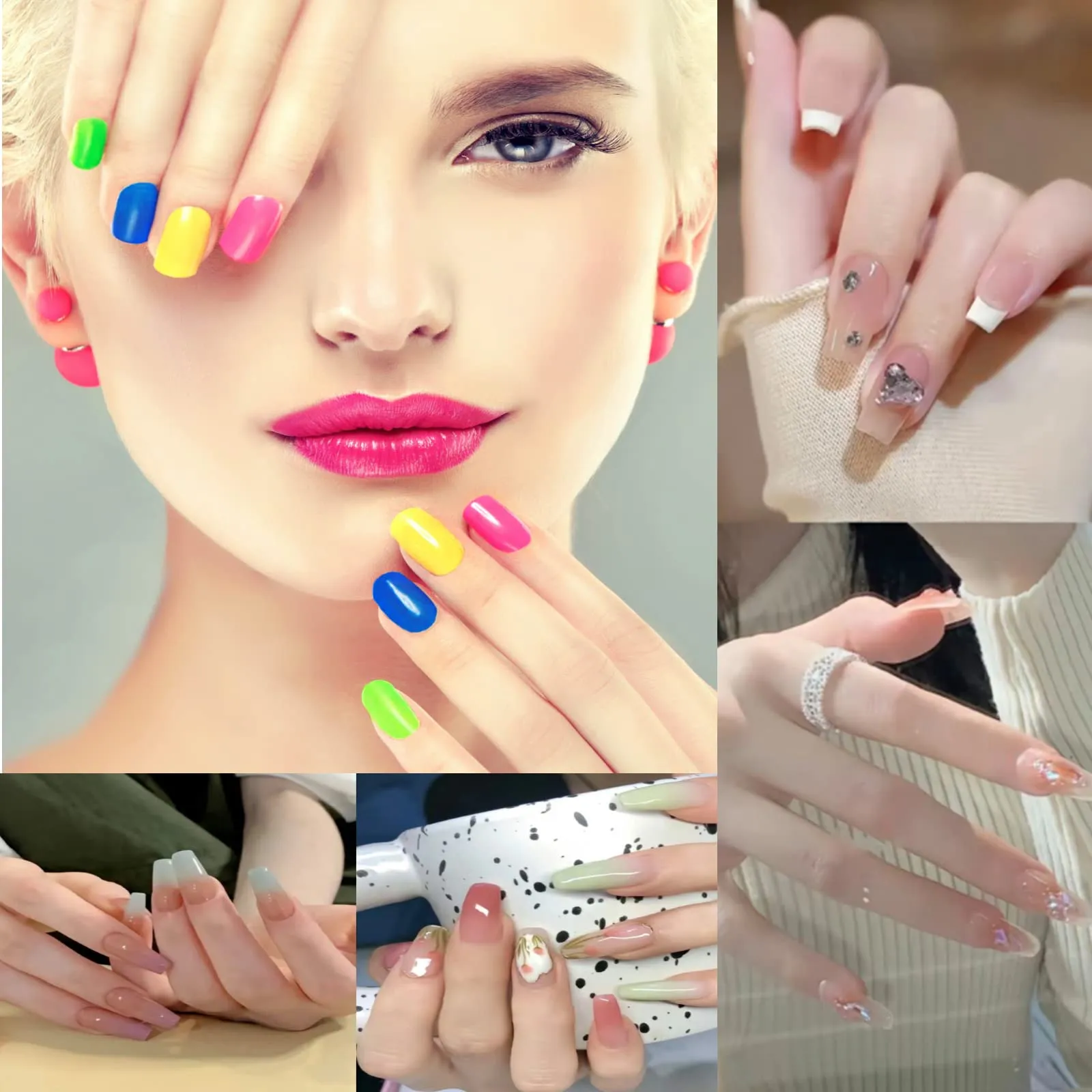 1000PCS Short Almond Nail Tips - Acrylic Nail Tips, ToouYoun 10 Sizes Soft Gel Full Cover Nail Tips with Box for Nail Tips Art Salons and Home DIY