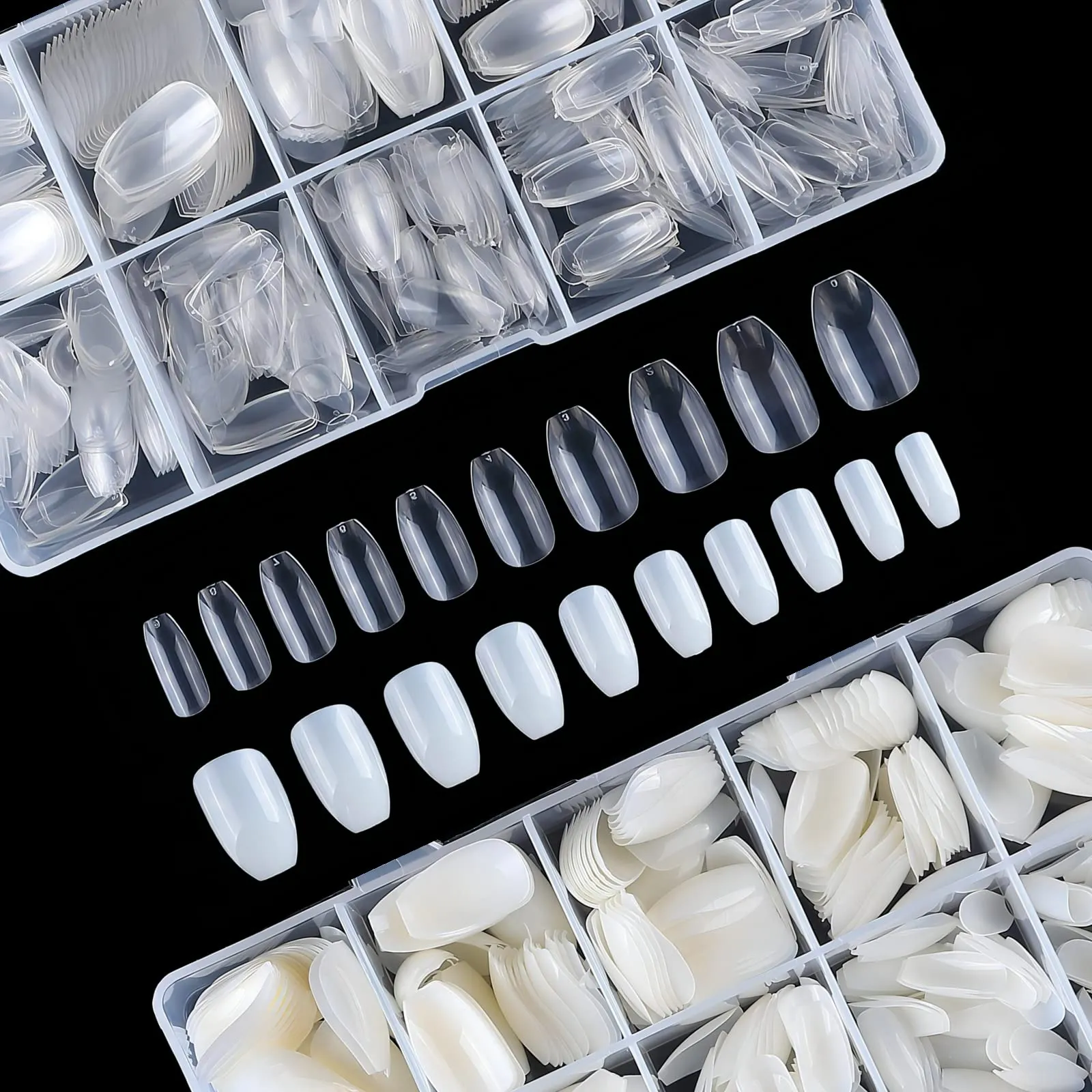 1000PCS Short Almond Nail Tips - Acrylic Nail Tips, ToouYoun 10 Sizes Soft Gel Full Cover Nail Tips with Box for Nail Tips Art Salons and Home DIY