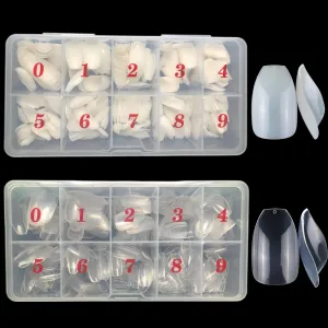 1000PCS Short Almond Nail Tips - Acrylic Nail Tips, ToouYoun 10 Sizes Soft Gel Full Cover Nail Tips with Box for Nail Tips Art Salons and Home DIY