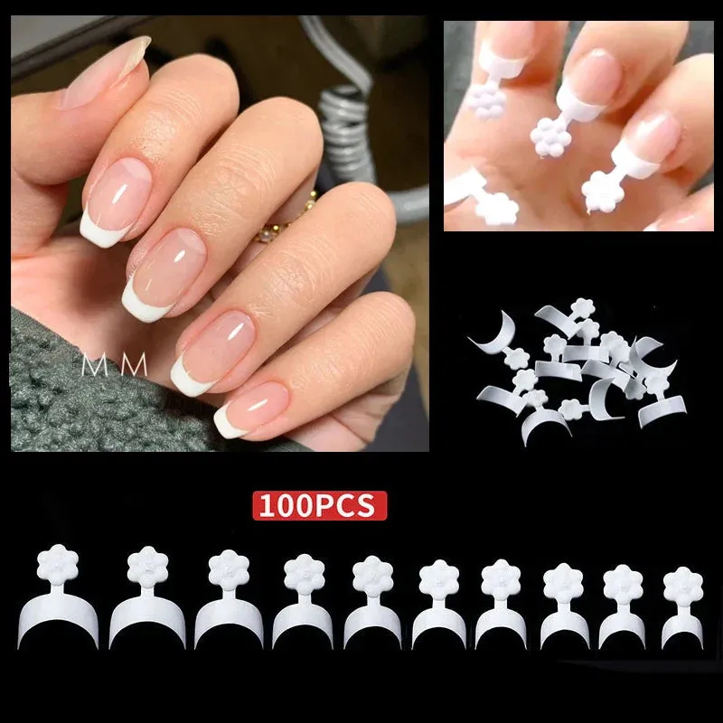 100pcs Short Stiletto Nail Tips Half Cover French Fake Nails Sharp