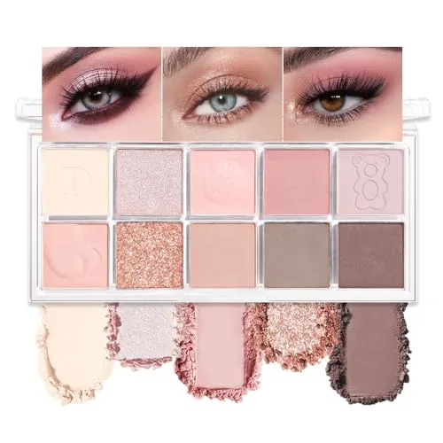 10Colors Pink Gold Brown Colorful Eyeshadow Palette Makeup,Natural Neutral Highly Pigmented Eye Shadow,Naturing-Looking Long Lasting Waterpr
