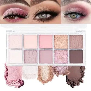 10Colors Pink Gold Brown Colorful Eyeshadow Palette Makeup,Natural Neutral Highly Pigmented Eye Shadow,Naturing-Looking Long Lasting Waterpr