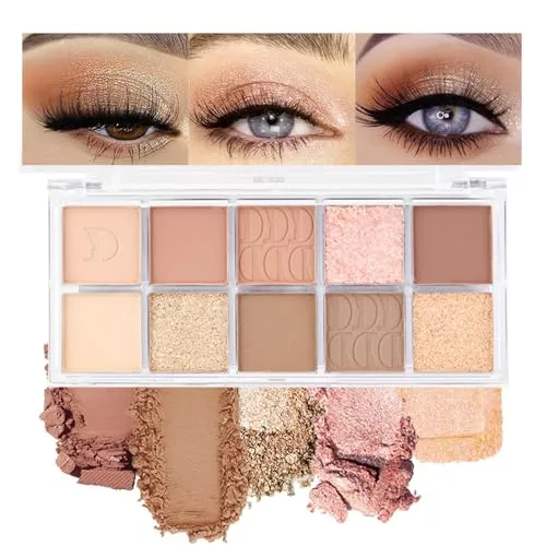 10Colors Pink Gold Brown Colorful Eyeshadow Palette Makeup,Natural Neutral Highly Pigmented Eye Shadow,Naturing-Looking Long Lasting Waterpr