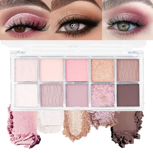 10Colors Pink Gold Brown Colorful Eyeshadow Palette Makeup,Natural Neutral Highly Pigmented Eye Shadow,Naturing-Looking Long Lasting Waterpr