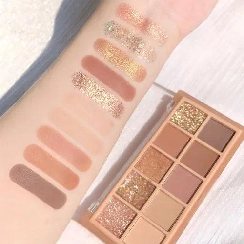 10Colors Rose Gold Brown Colorful Eyeshadow Palette Makeup,Natural Neutral Highly Pigmented Eye Shadow,Naturing-Looking Long Lasting Waterpr