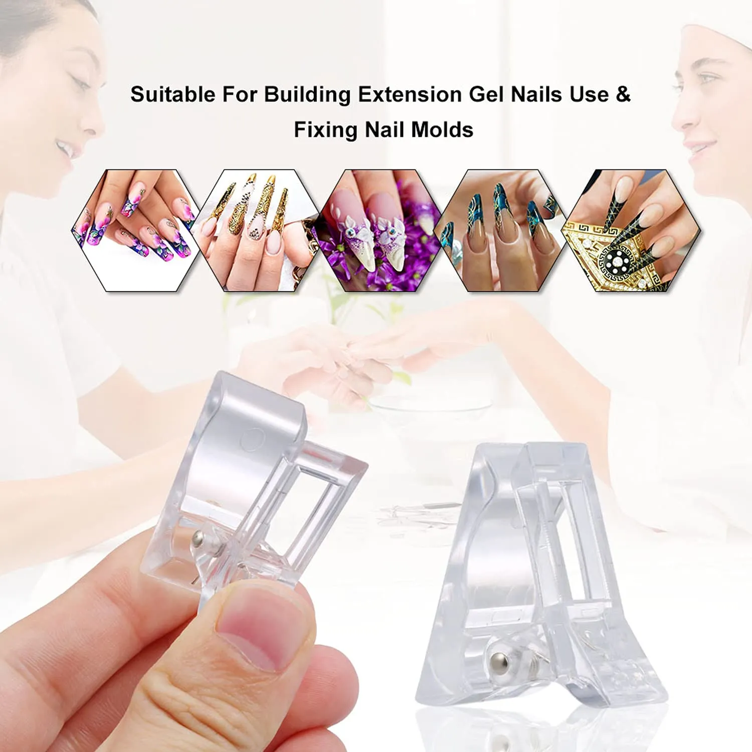 10pcs Nails Tips Clips With Professional Fake Nail Tip Clippers For Quick Building Poly Finger Nail Gel Clear Plastic Finger Extension Forms, Manicure Nail Art Tools Kit