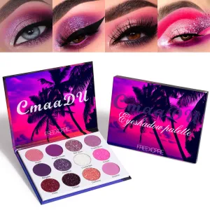 12 Colors Bright Glitter Eyeshadow Palette Natural High Pigmented Purple Pink Makeup Colorful Vibrant Make Up Pallets Kit (12 Colors Purple)