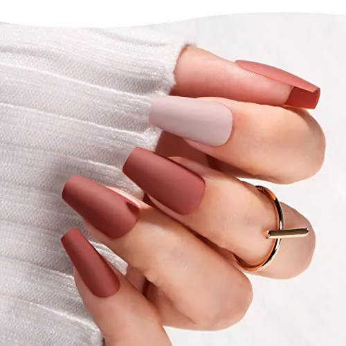 12 Packs 288PCS Acrylic Matte Square Fake Nails Full Cover Medium Length, Glue on Nail