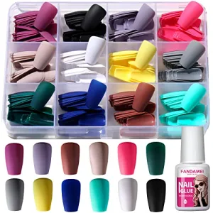 12 Packs 288PCS Acrylic Matte Square Fake Nails Full Cover Medium Length, Glue on Nail