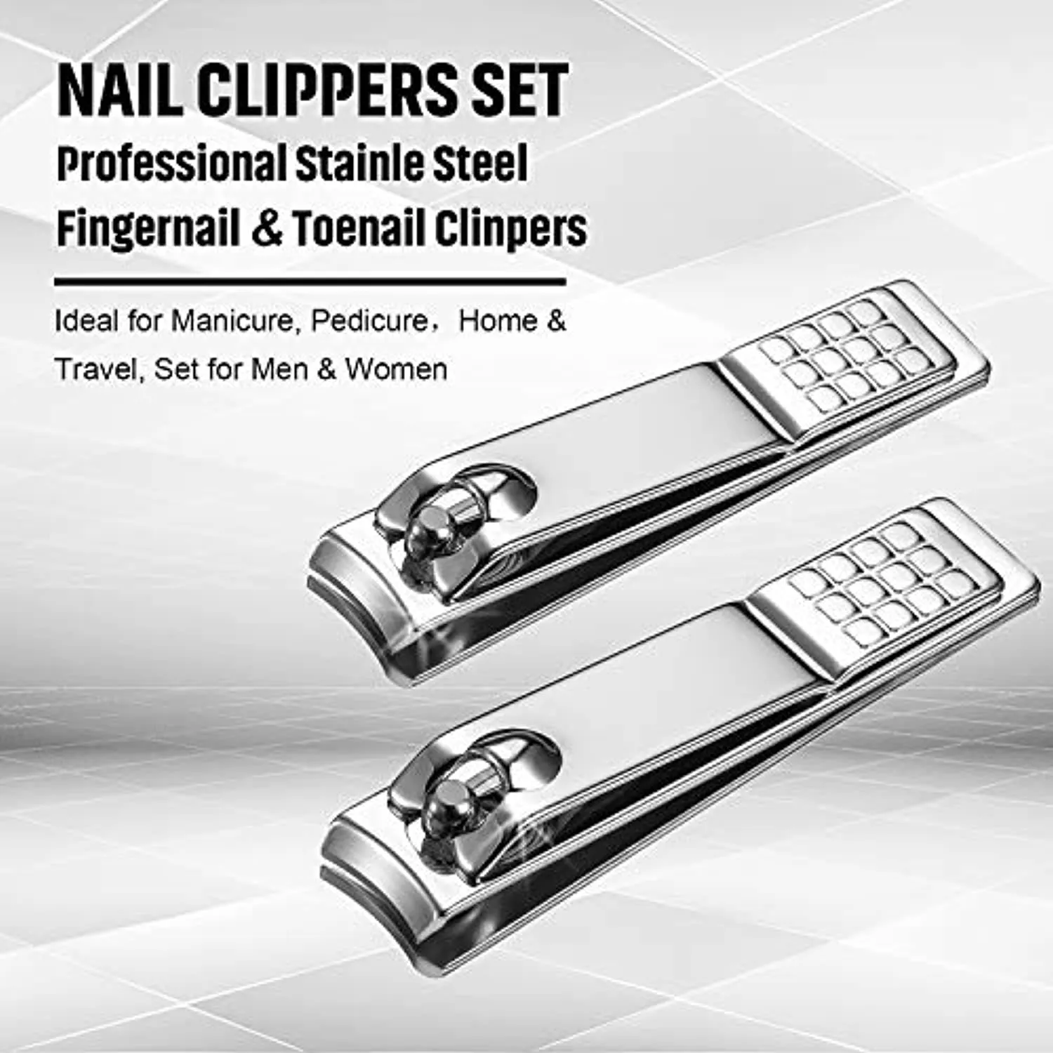 12 Pieces Stainless Steel Nail Clipper Bulk Pack Set Silver Nail Cutter Fingernails and Toenail Clipper Cutter for Women Men