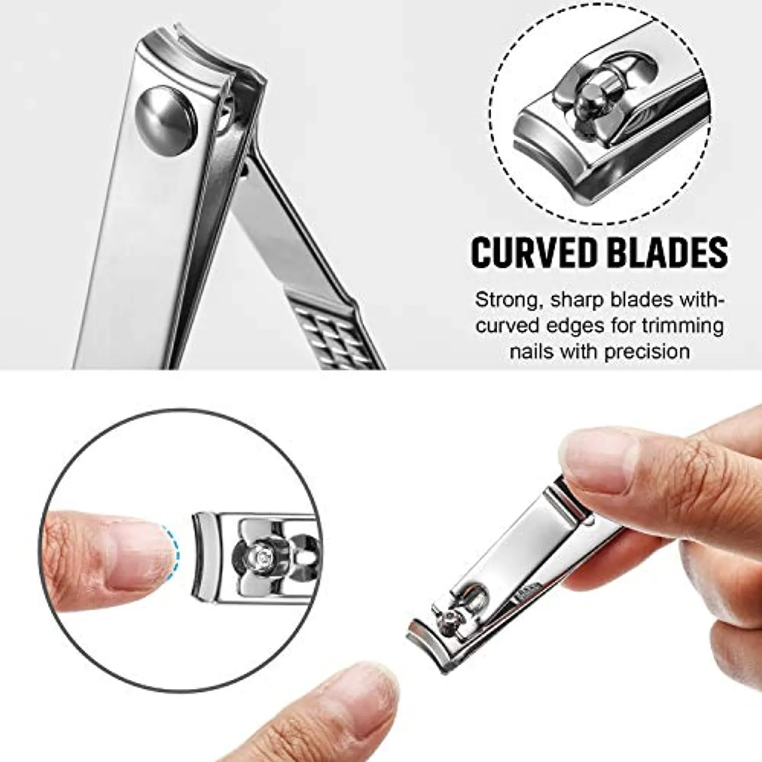 12 Pieces Stainless Steel Nail Clipper Bulk Pack Set Silver Nail Cutter Fingernails and Toenail Clipper Cutter for Women Men
