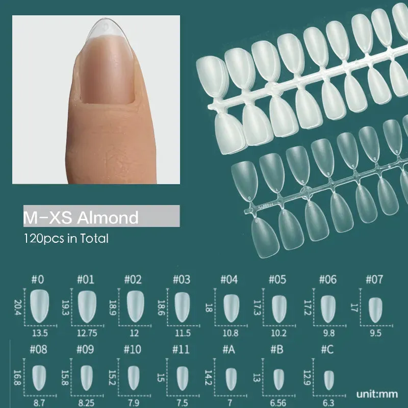 120pcs XXS Super Short Almond Full Cover Sculpted Soft Gel Nail Tips Press on Fake Nails Tailor-made for Short Small Nail Beds