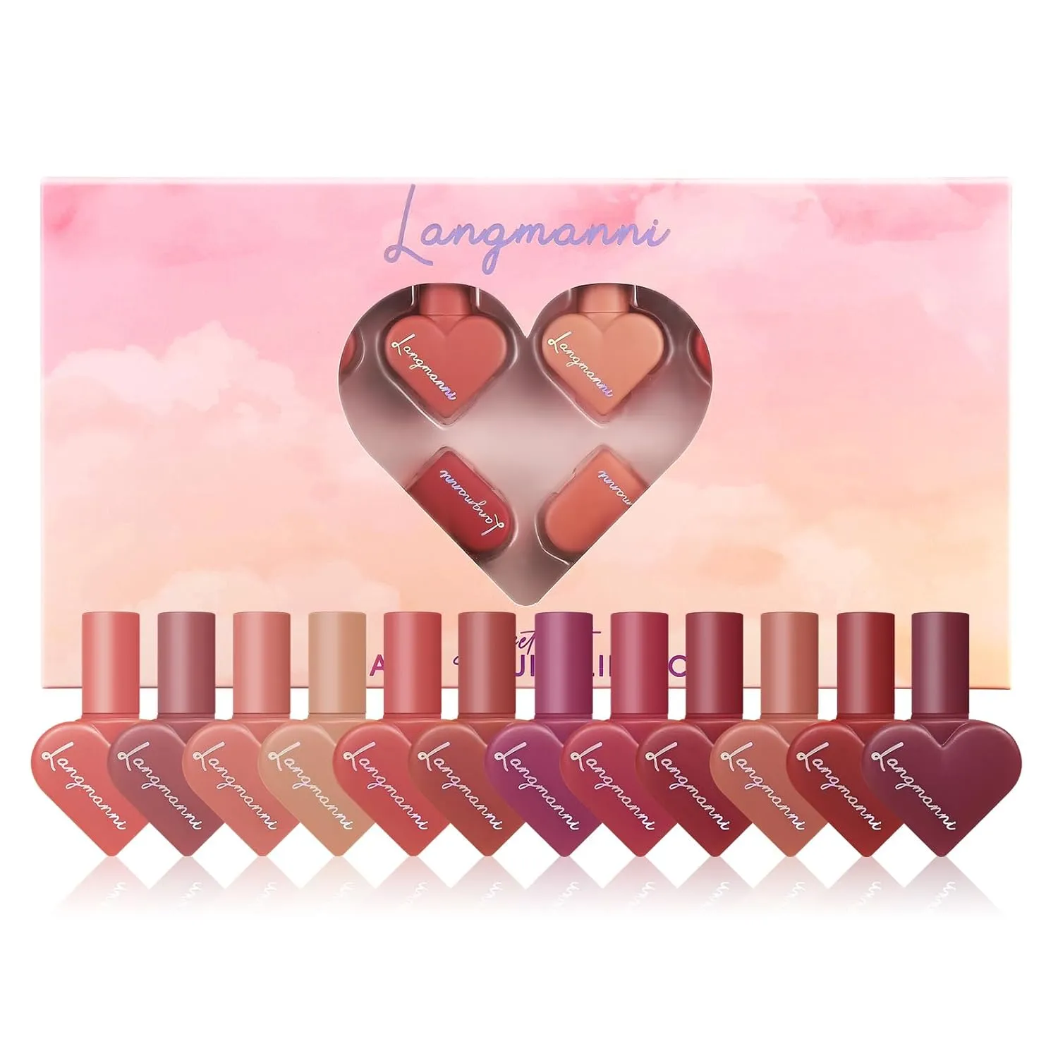 12pcs Heart Shape Matte Velvet Liquid Lipstick Fashion Easy To Color Lip Gloss Waterproof