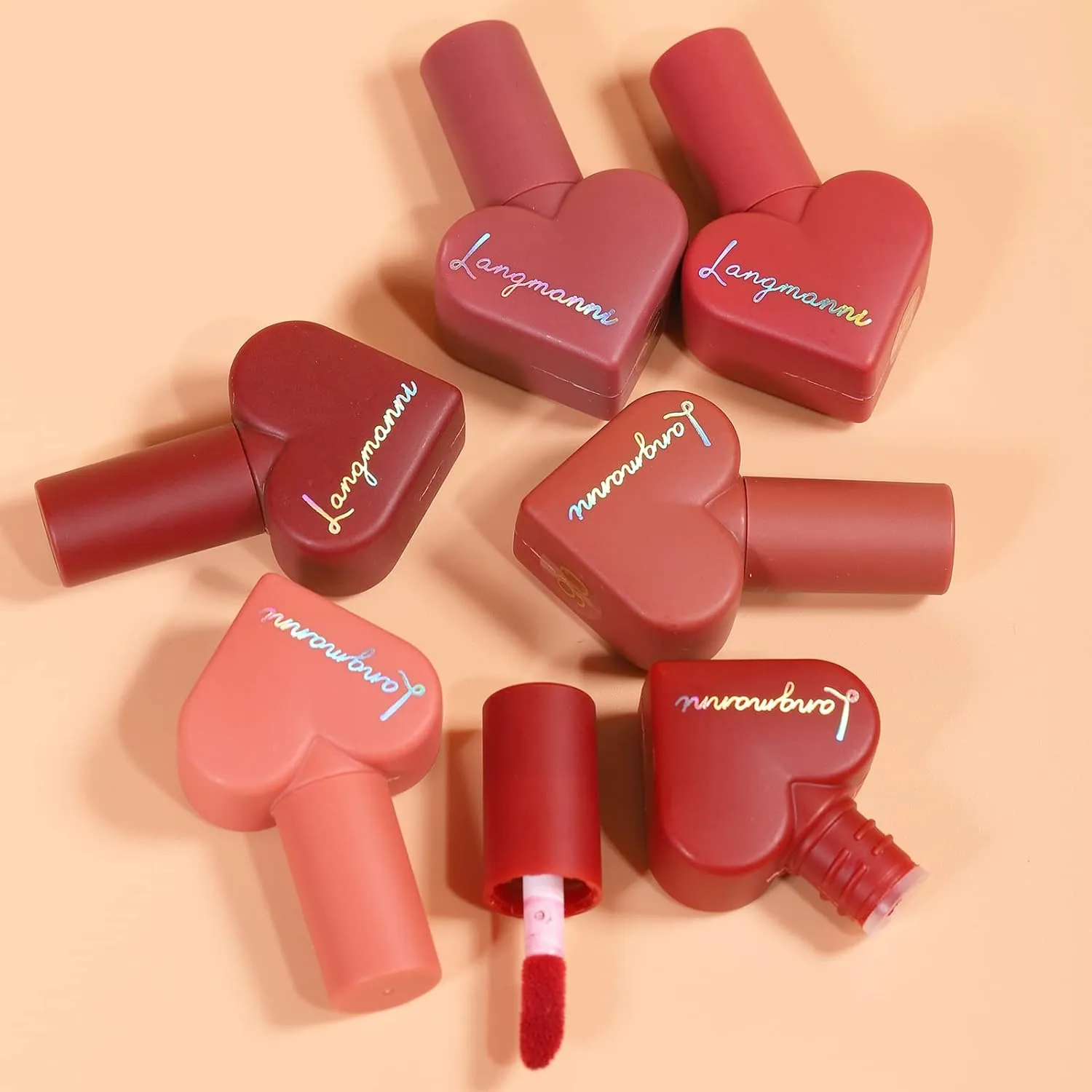 12pcs Heart Shape Matte Velvet Liquid Lipstick Fashion Easy To Color Lip Gloss Waterproof