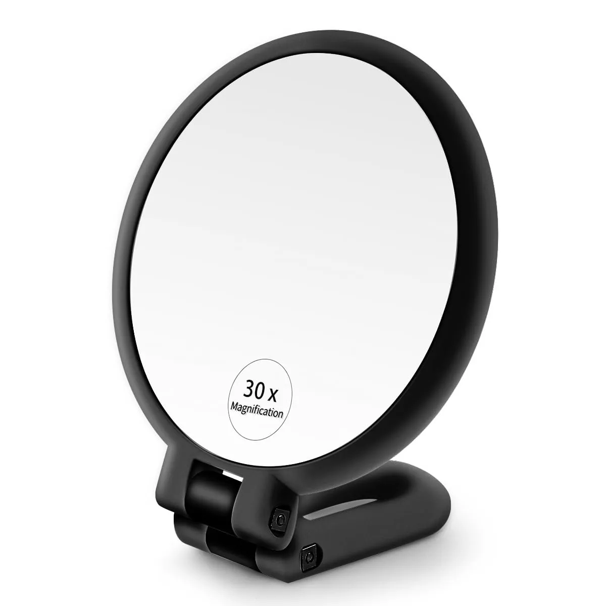 1X 30X Magnifying Hand Held Mirror,Double Side Folding Hand Mirror for Women with Adjustable Handle,Travel Table Desk Shaving Bathroom (Black)
