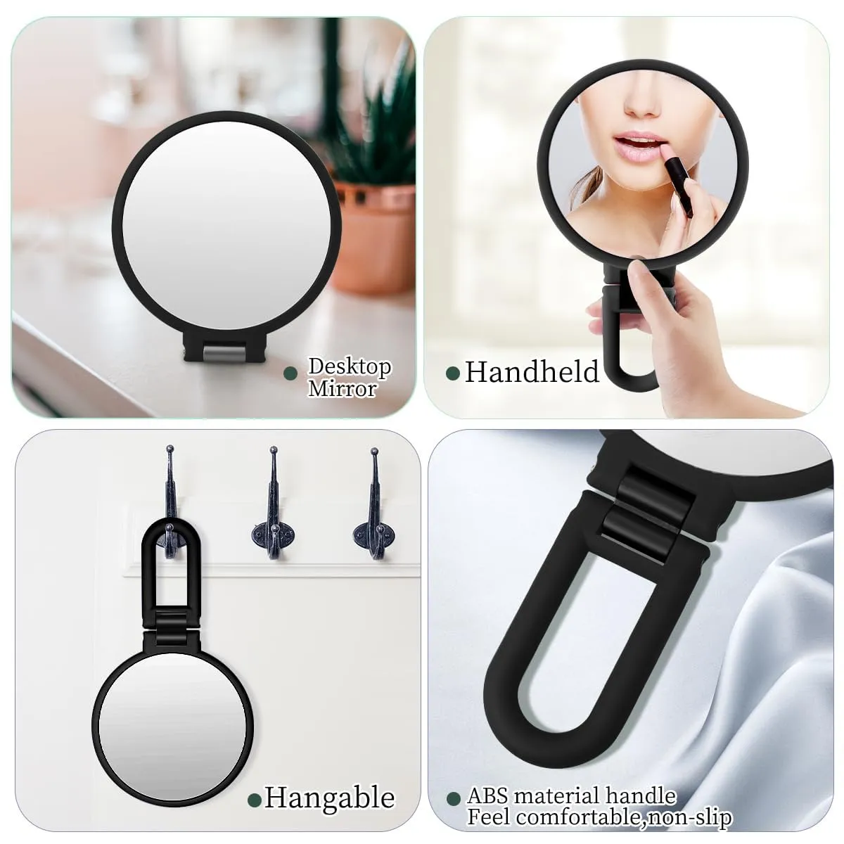 1X 30X Magnifying Hand Held Mirror,Double Side Folding Hand Mirror for Women with Adjustable Handle,Travel Table Desk Shaving Bathroom (Black)
