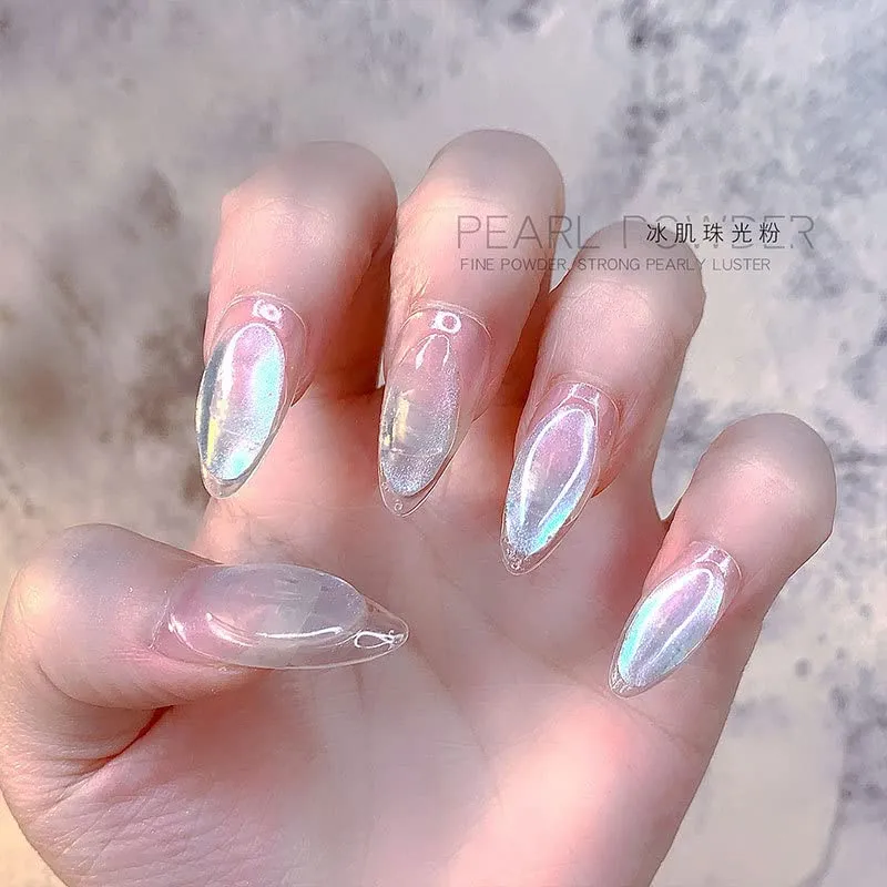 2 Same Boxes Pearl Powder,Ice Transparent Aurora Nail Powder,Neon Rainbow Holographic Chameleon Powder Chrome Iridescent Pigment Pearlescent High Gloss Nail Art Glitters