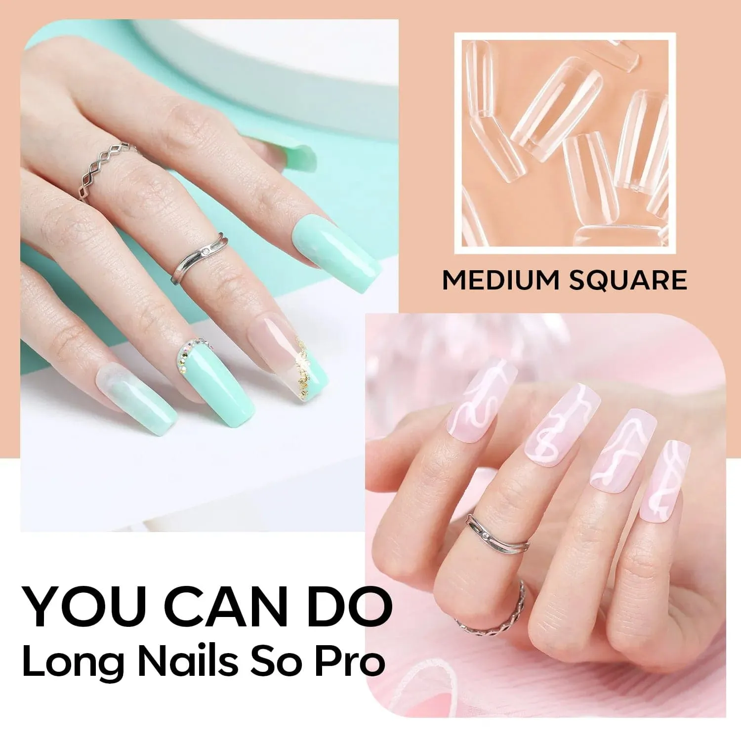 200Pcs Clear Square Full Cover Nail Tips