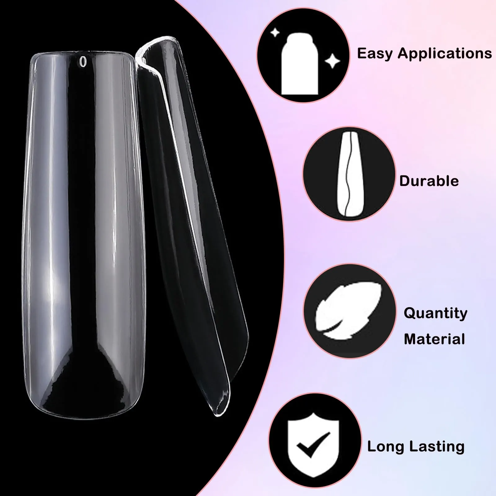 240pc XL Clear Square Acrylic Nail Art Tips Full Cover Extra Long Square Curve Fake Nails 10 Size with Case for Gel Nail Extension Fingernails Designs (XL Square)