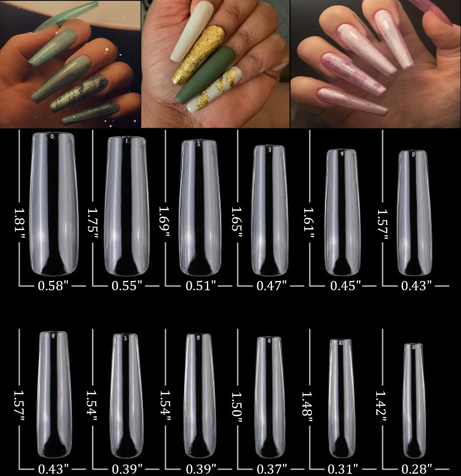 240pc XL Clear Square Acrylic Nail Art Tips Full Cover Extra Long Square Curve Fake Nails 10 Size with Case for Gel Nail Extension Fingernails Designs (XL Square)