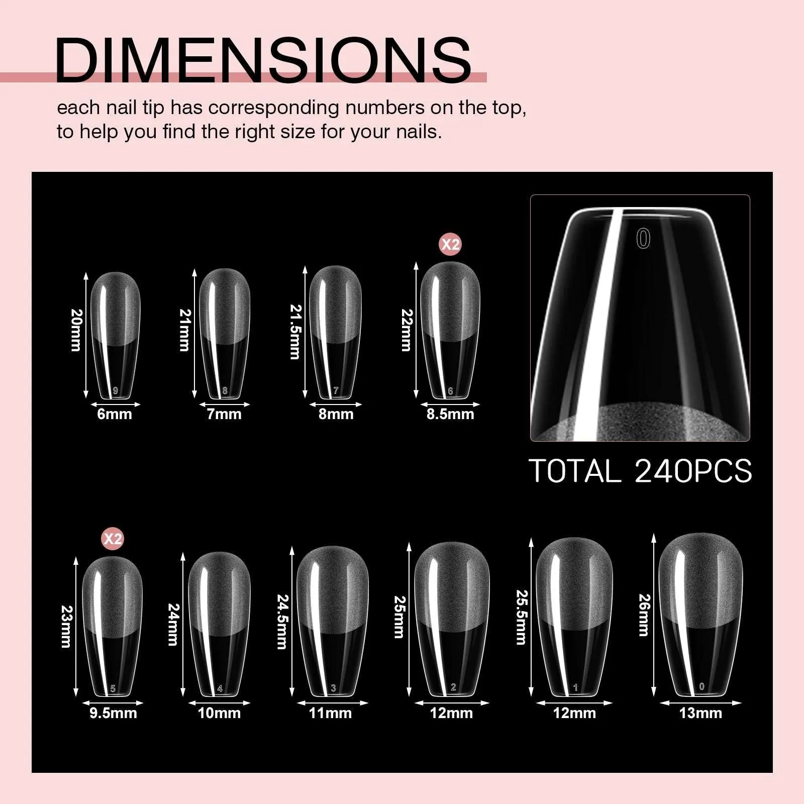240PCS Long Coffin Full Cover False Nails Tips Kit
