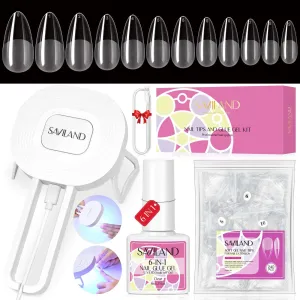 240PCS Medium Almond Clea False Nails Tips Kit
