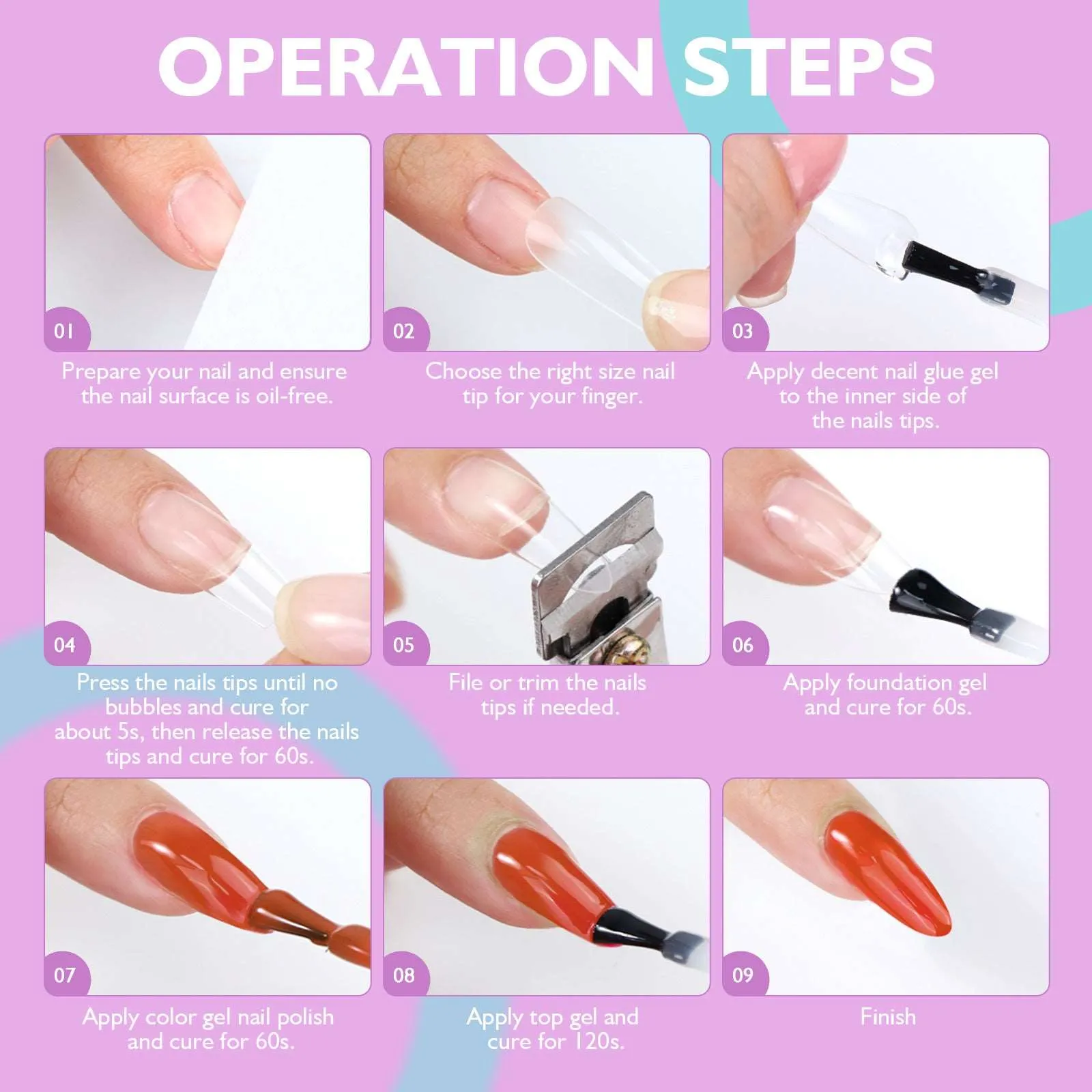 240PCS Medium Almond Clea False Nails Tips Kit