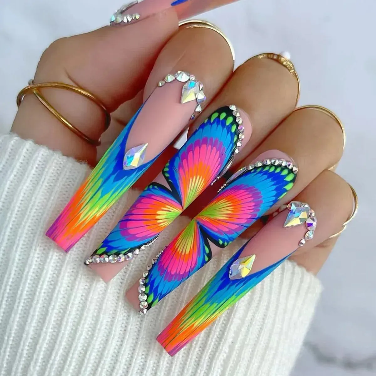 24pcs Artificial Nails With Glue | Detachable Long Fake Nail Tips | Design Press On Nails | Finished Nail Piece Sticker | Lady Glams