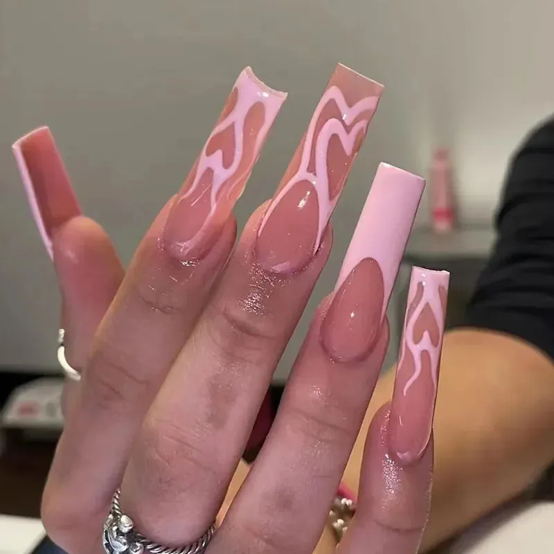 24pcs Artificial Nails With Glue | Detachable Long Fake Nail Tips | Design Press On Nails | Finished Nail Piece Sticker | Lady Glams