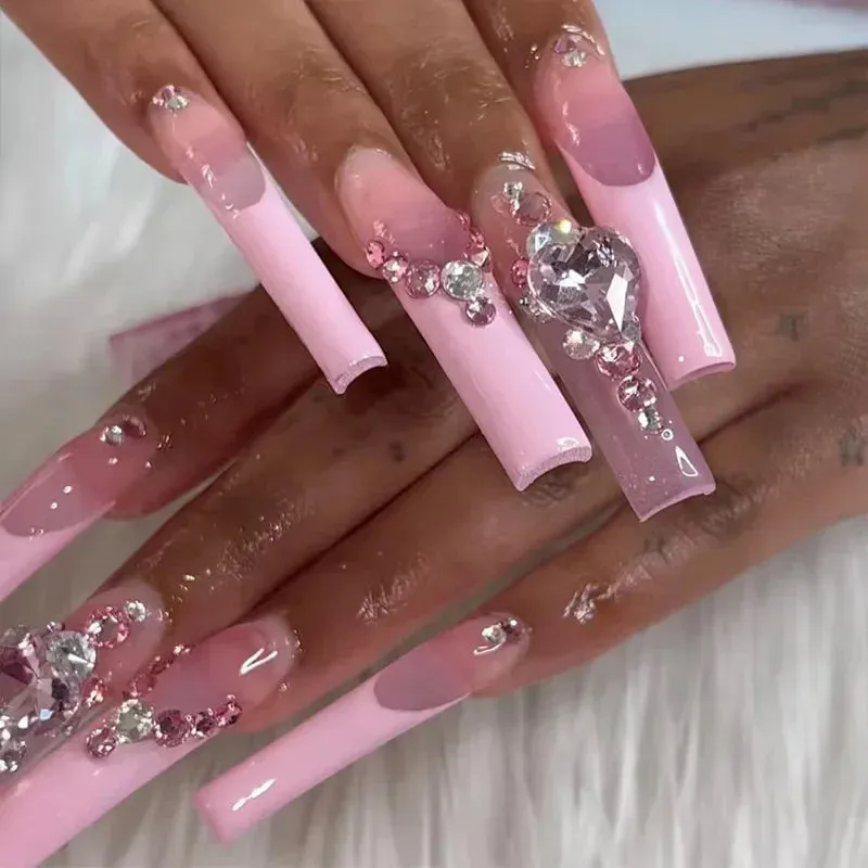 24pcs Artificial Nails With Glue | Detachable Long Fake Nail Tips | Design Press On Nails | Finished Nail Piece Sticker | Lady Glams