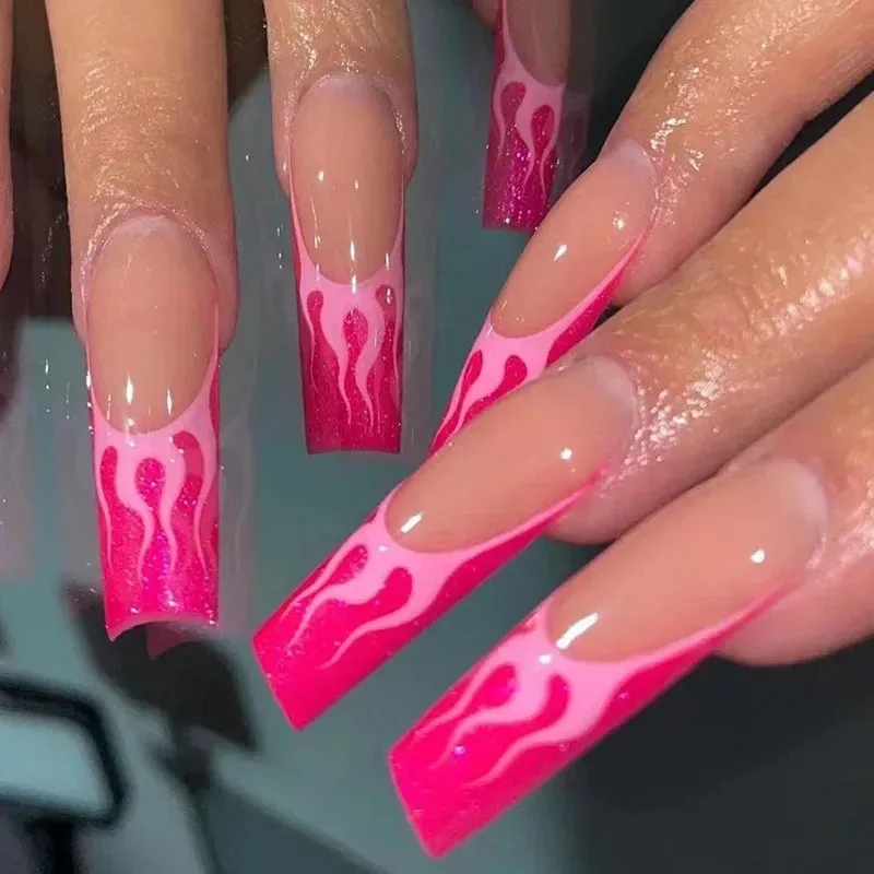 24pcs Artificial Nails With Glue | Detachable Long Fake Nail Tips | Design Press On Nails | Finished Nail Piece Sticker | Lady Glams