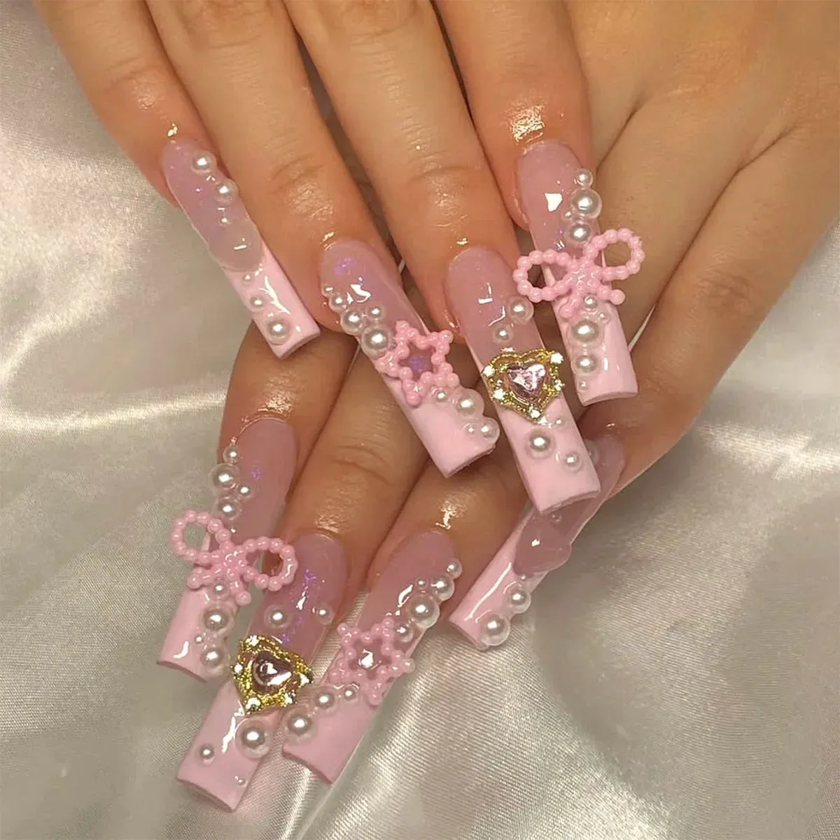 24pcs Artificial Nails With Glue | Detachable Long Fake Nail Tips | Design Press On Nails | Finished Nail Piece Sticker | Lady Glams