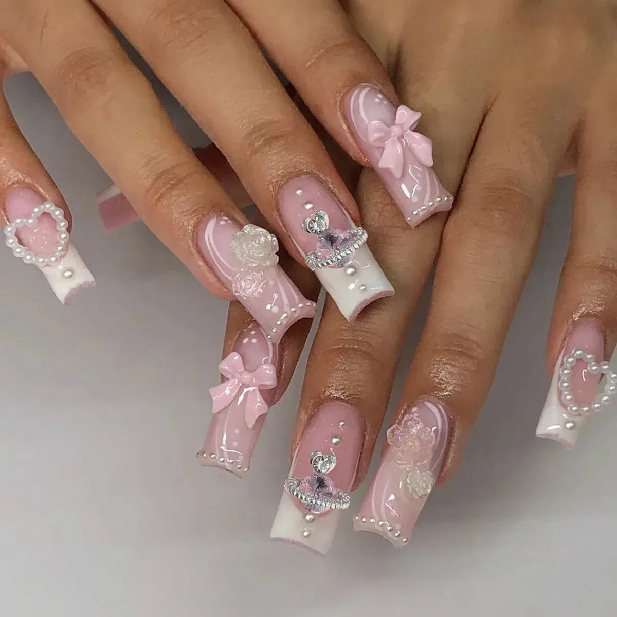 24pcs Artificial Nails With Glue | Detachable Long Fake Nail Tips | Design Press On Nails | Finished Nail Piece Sticker | Lady Glams
