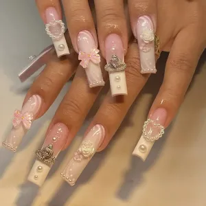 24pcs Artificial Nails With Glue | Detachable Long Fake Nail Tips | Design Press On Nails | Finished Nail Piece Sticker | Lady Glams