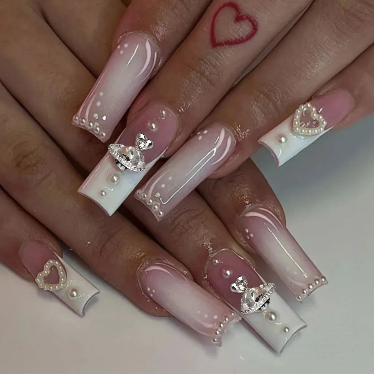 24pcs Artificial Nails With Glue | Detachable Long Fake Nail Tips | Design Press On Nails | Finished Nail Piece Sticker | Lady Glams