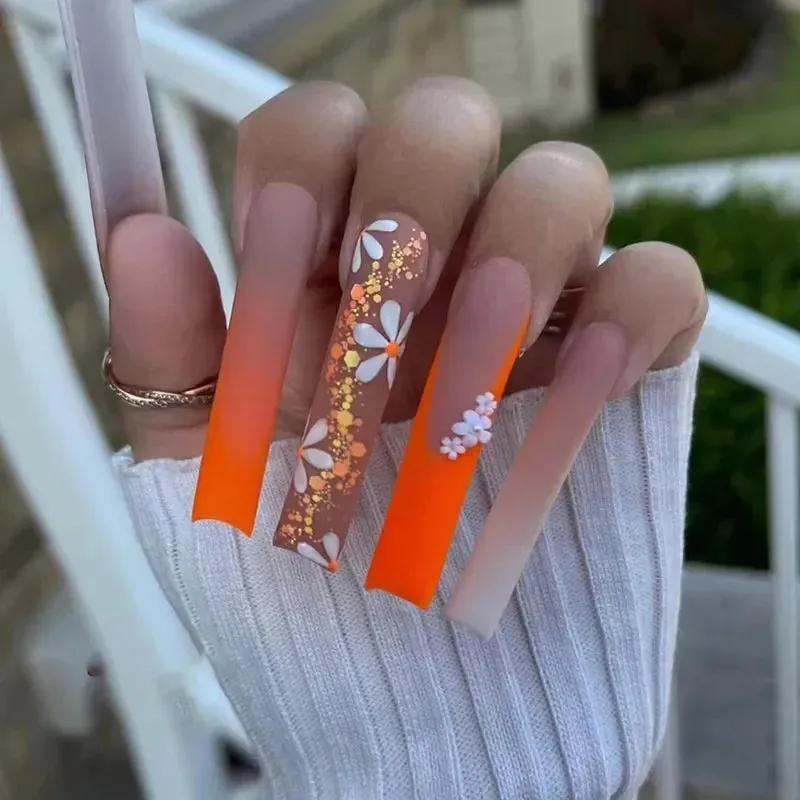24pcs Artificial Nails With Glue | Detachable Long Fake Nail Tips | Design Press On Nails | Finished Nail Piece Sticker | Lady Glams