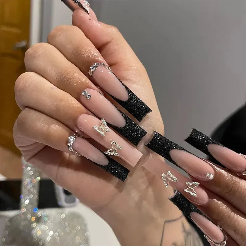 24pcs Artificial Nails With Glue | Detachable Long Fake Nail Tips | Design Press On Nails | Finished Nail Piece Sticker | Lady Glams