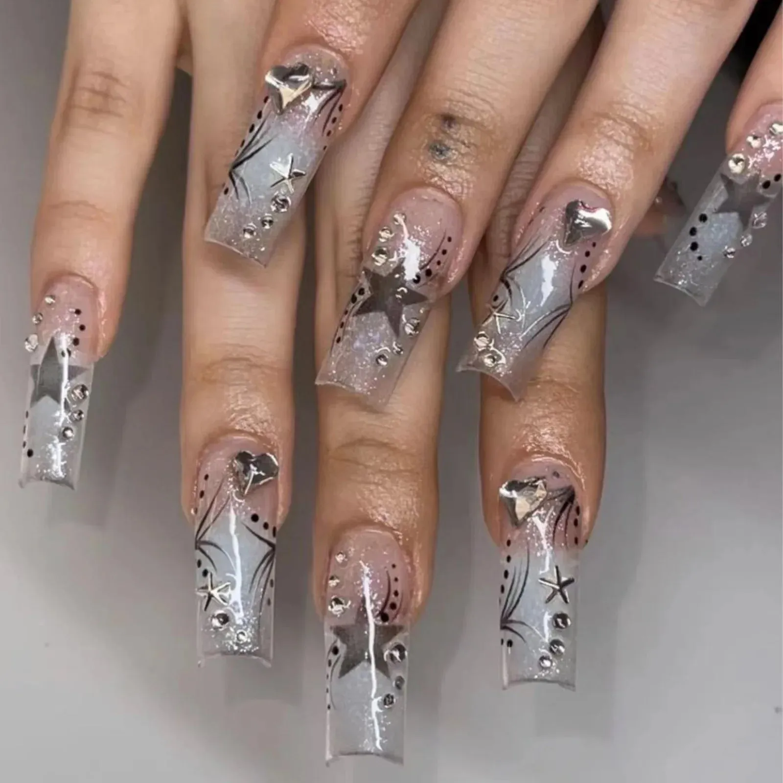 24pcs Artificial Nails With Glue | Detachable Long Fake Nail Tips | Design Press On Nails | Finished Nail Piece Sticker | Lady Glams