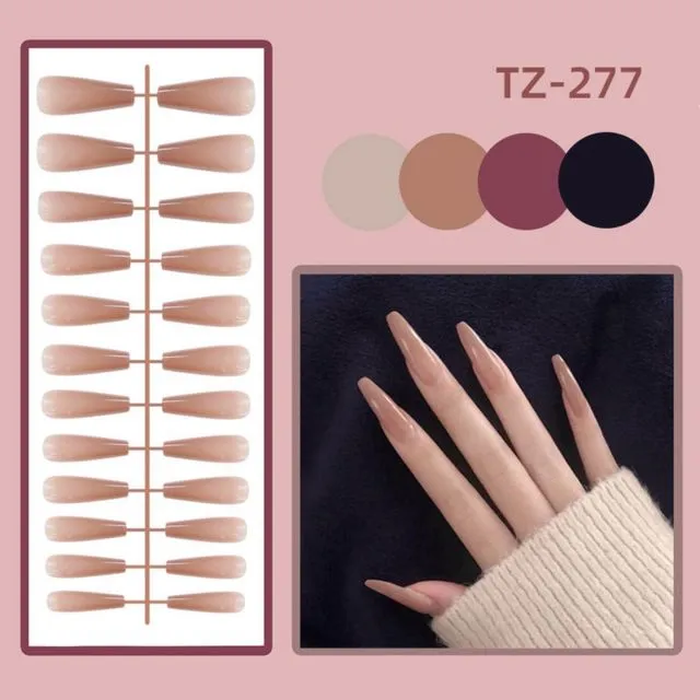 24pcs False Nails with Clouds Print Design Long Coffin Fake Nail Patch Women Full Finished Coffin Ballerina False Nail Patch