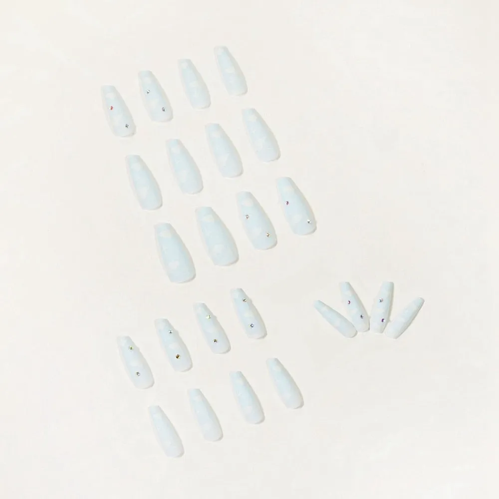 24pcs False Nails with Clouds Print Design Long Coffin Fake Nail Patch Women Full Finished Coffin Ballerina False Nail Patch