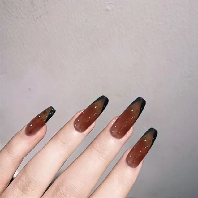 24Pcs Long Coffin False Nails Red Wine colour Artificial Ballerina Fake Nails With Glue Full Cover Nail Tips Press On Nails