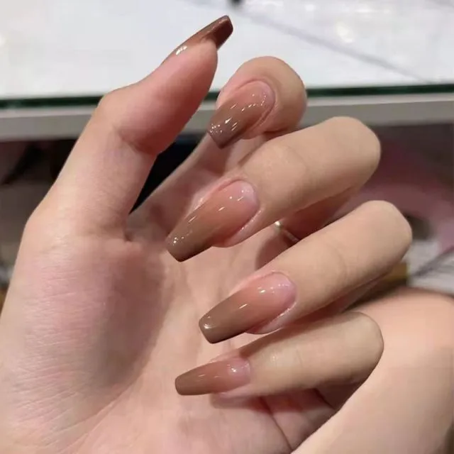 24Pcs Long Coffin False Nails Red Wine colour Artificial Ballerina Fake Nails With Glue Full Cover Nail Tips Press On Nails