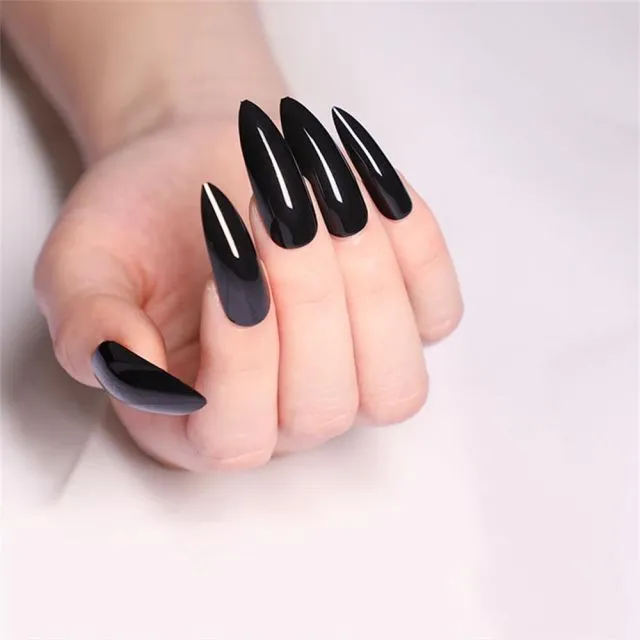 24Pcs Long Coffin False Nails Red Wine colour Artificial Ballerina Fake Nails With Glue Full Cover Nail Tips Press On Nails