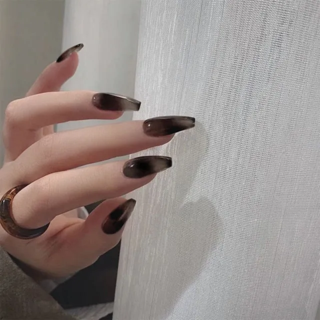 24Pcs Long Coffin False Nails Red Wine colour Artificial Ballerina Fake Nails With Glue Full Cover Nail Tips Press On Nails