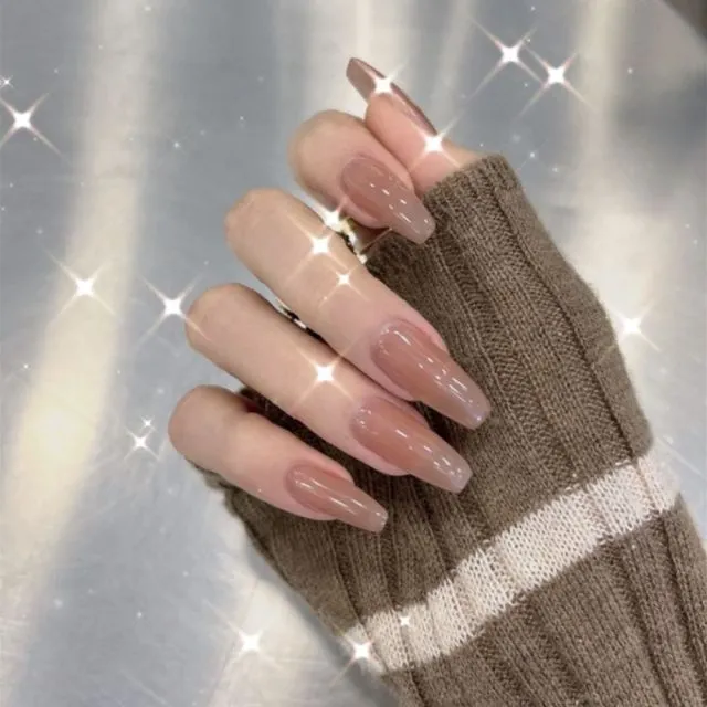 24Pcs Long Coffin False Nails Red Wine colour Artificial Ballerina Fake Nails With Glue Full Cover Nail Tips Press On Nails