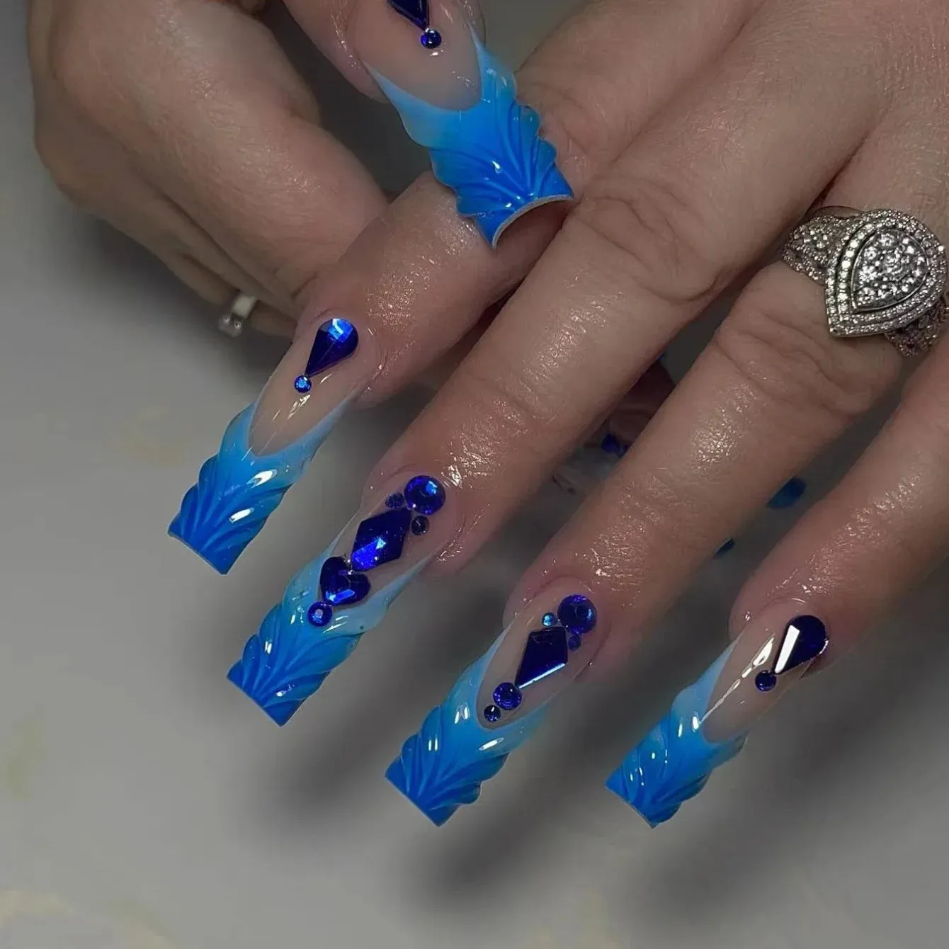 24Pcs Long Coffin False Nails with Glue | Wearable Brown Fake Nails with Rhinestones | Ballet Press on Nails Full Cover Nail Tips | Lady Glams